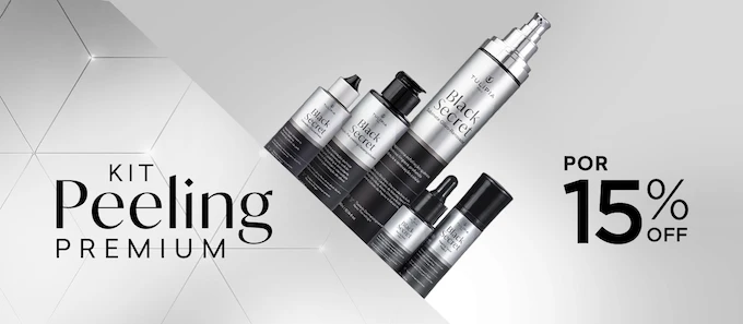 Imagem do produto KIT PEELING BLACK SECRET PREMIUM (BLACK SECRET SABONETE GLICO-RENOVADOR 300ML, BLACK SECRET SOLUÇÃO PRÉ-PEELING DESENGORDURANTE 120ML, BLACK SECRET PEELING FACIAL 2 FASES, BLACK SECRET CLAREADOR CONCENTRADO 60ML) 
