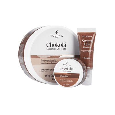 Imagem em 3D do cosmético KIT SWEET LIPS CHOKOLÁ (GLOSS E ESFOLIANTE LABIAIS DE CHOCOLATE; MÁSCARA CHOKOLÁ)