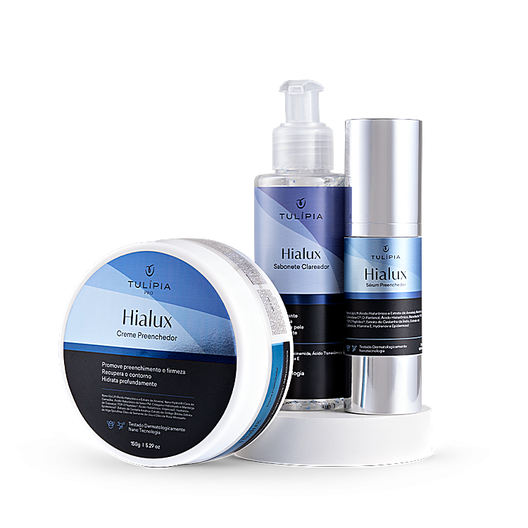 Foto do cosmético KIT ÁCIDO HIALURÔNICO COM HIALUX (SERUM, SABONETE E CREME)