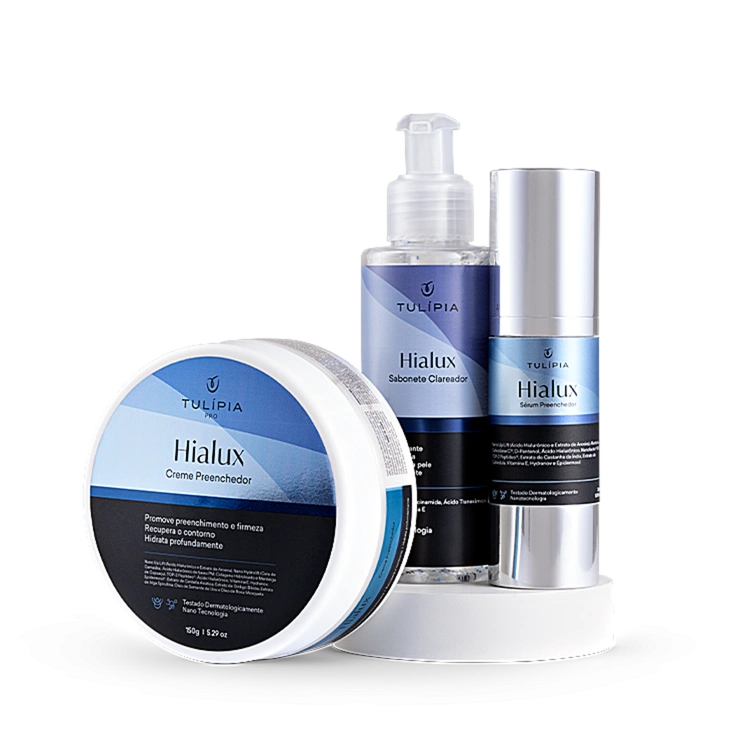 Foto do cosmético KIT ÁCIDO HIALURÔNICO COM HIALUX (SERUM, SABONETE E CREME)