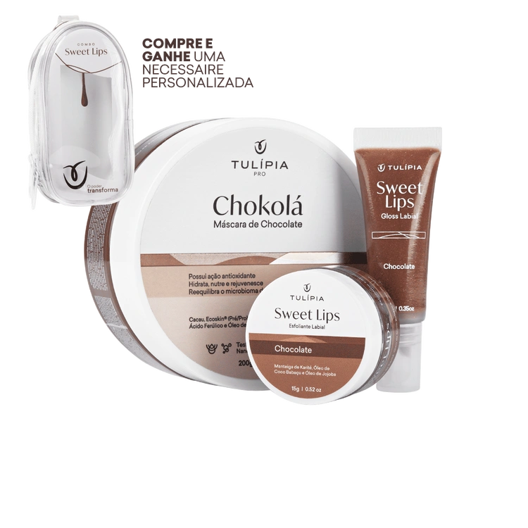 Foto do cosmético KIT SWEET LIPS CHOKOLÁ (GLOSS E ESFOLIANTE LABIAIS DE CHOCOLATE; MÁSCARA CHOKOLÁ)