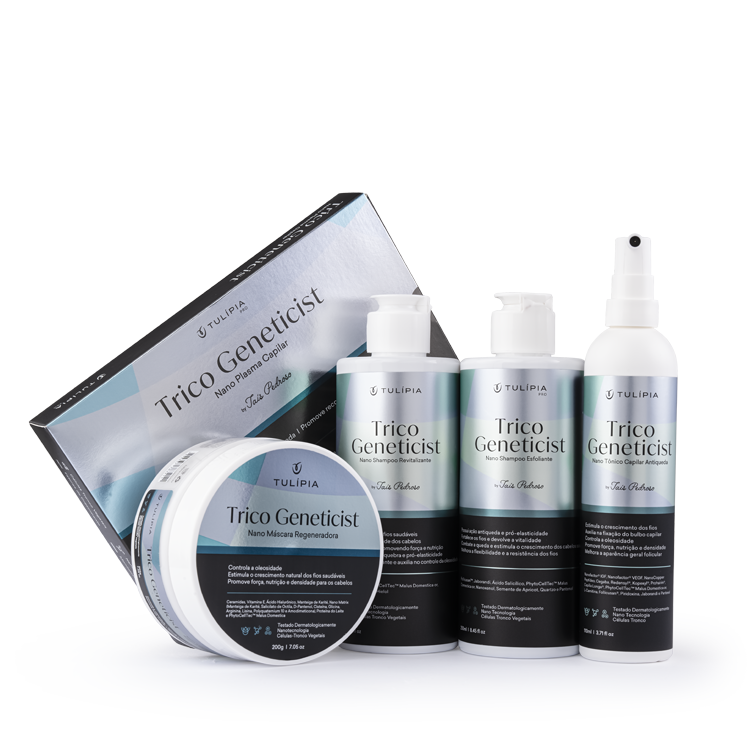 Foto do cosmético KIT TRICO GENETICIST (NANO PLASMA CAPILAR, NANO SHAMPOO ESFOLIANTE,  NANO TÔNICO CAPILAR E MÁSCARA REGENERADORA)