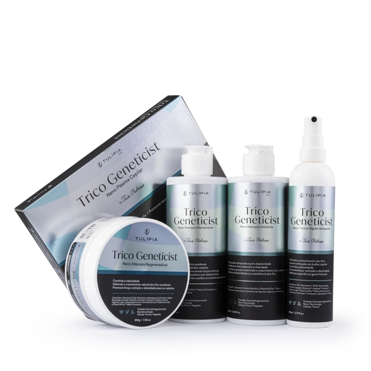 Foto do cosmético KIT TRICO GENETICIST (NANO PLASMA CAPILAR, NANO SHAMPOO ESFOLIANTE,  NANO TÔNICO CAPILAR E MÁSCARA REGENERADORA)